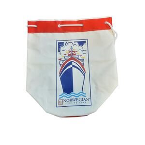 Norwegian Cruise Line Drawstring Bag Bagmaster White Red Vtg Unused Cruise Ship